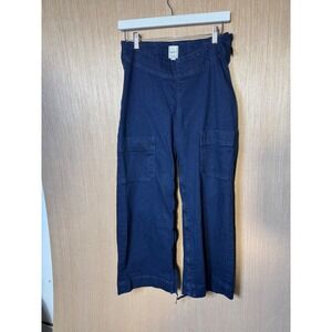 Maeve Anthropologie The Colette Wide Leg Cargo Pants Dark Wash Blue Denim 29